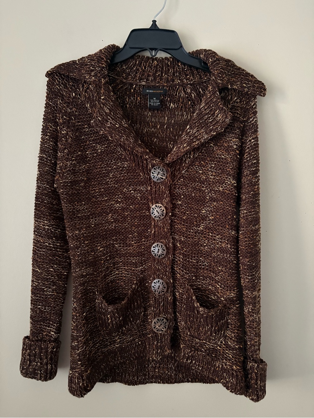 BCBGMaxAzria Brown Marled Button-Front Cardigan Sz.M